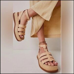 NWOB Sam Edelman Naima Leather Strappy Platform Sandals Bleached Wheat Sz 9